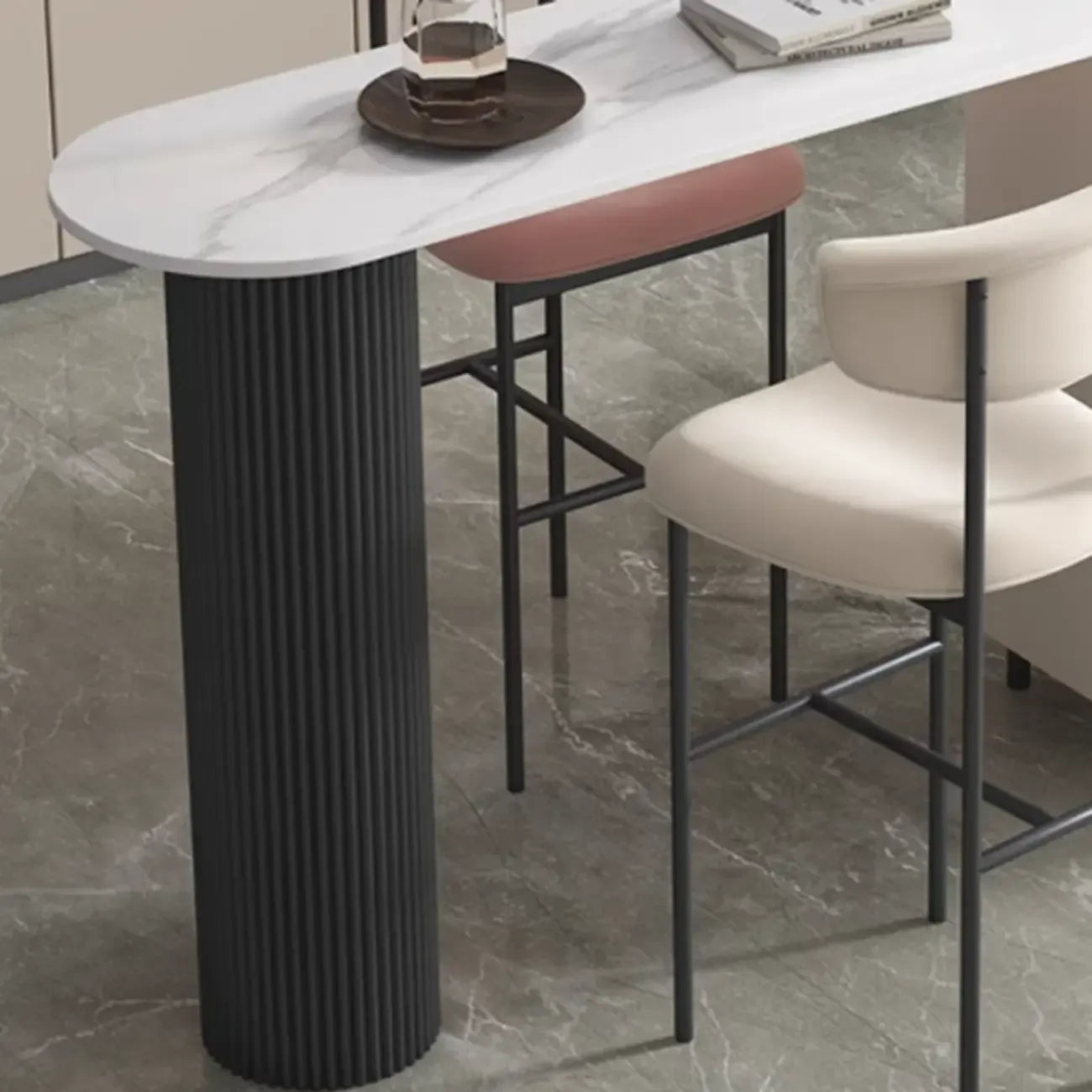 Table de bar blanche moderne pour 2 personnes avec double piétement pour salon
