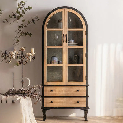 Vitrine élégante en bois et métal incurvée pour cuisine