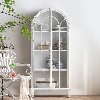 Vitrine élégante en bois et métal incurvée pour cuisine