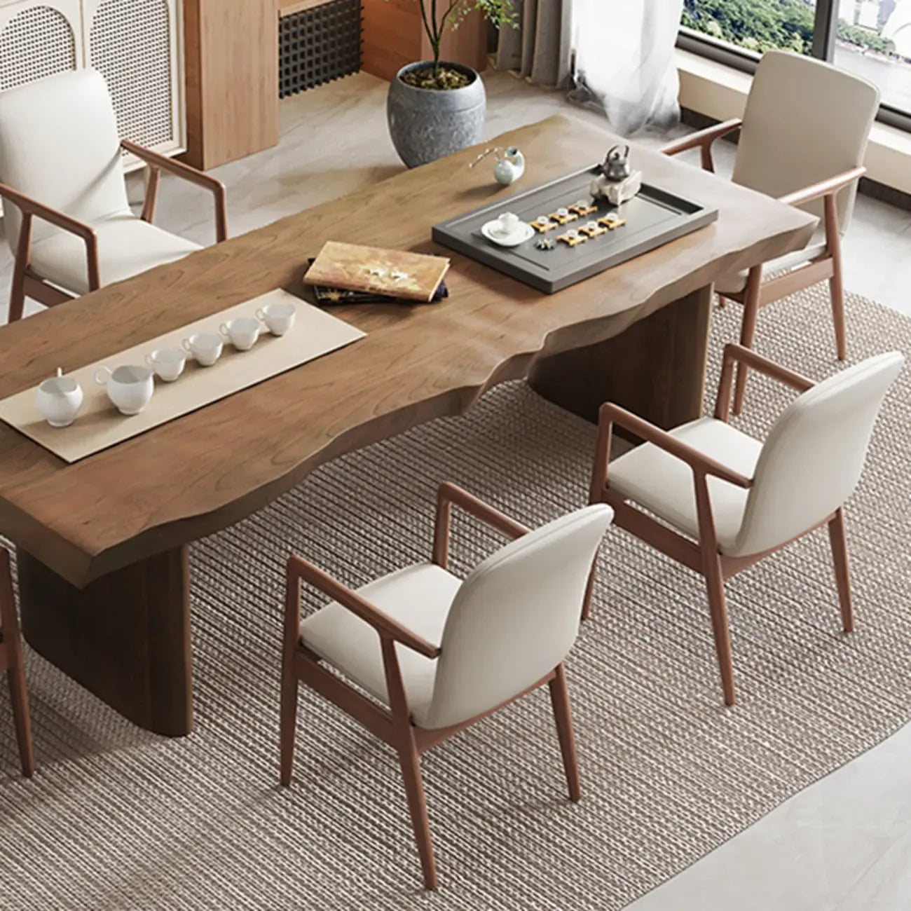 Fauteuil de salle à manger moderne en bois recouvert de similicuir