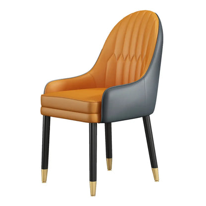 Chaise de salle à manger en similicuir, color block, accoudoirs inclinés et pieds en métal