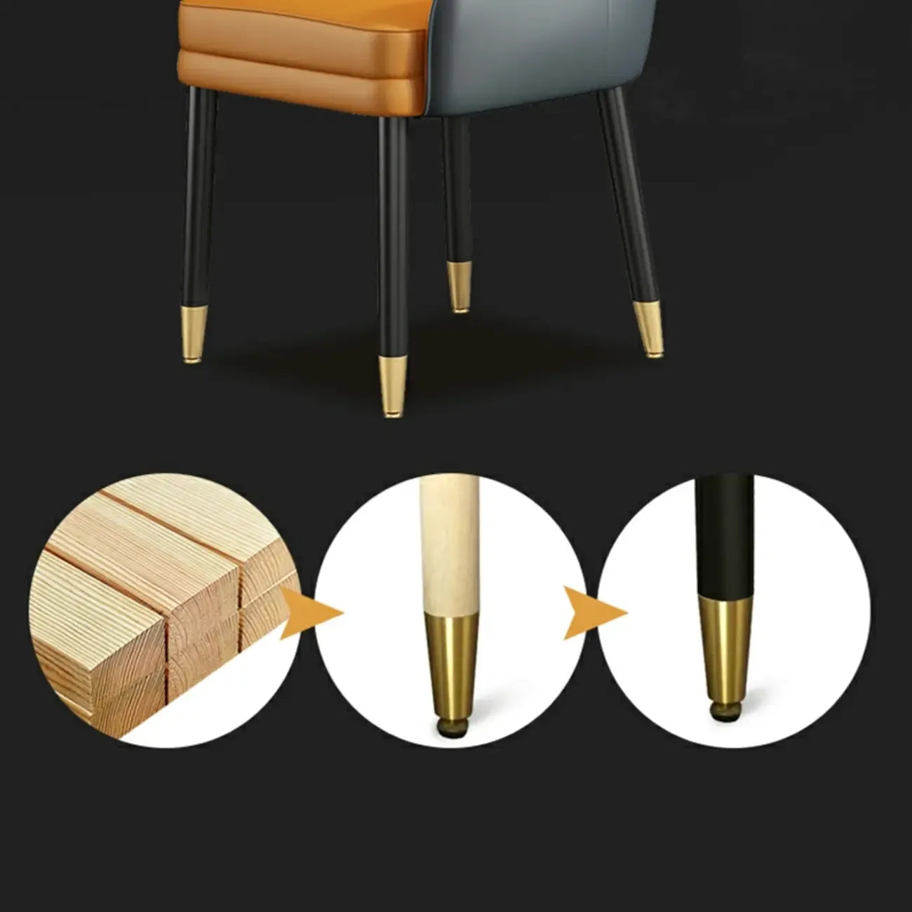 Chaise de salle à manger en similicuir, color block, accoudoirs inclinés et pieds en métal