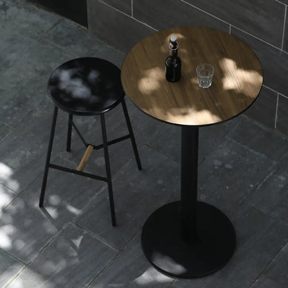 Table de bar élégante en bois avec piètement en métal noir pour café