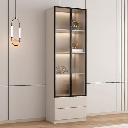 Vitrine sur pied avec porte en verre naturel de grande hauteur et rangement
