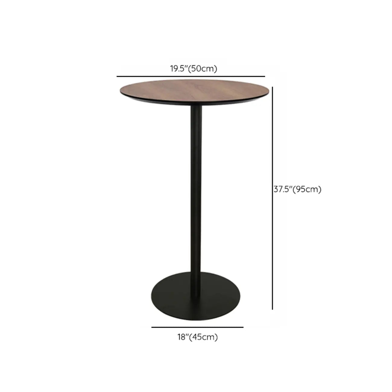 Table de bar élégante en bois avec piètement en métal noir pour café