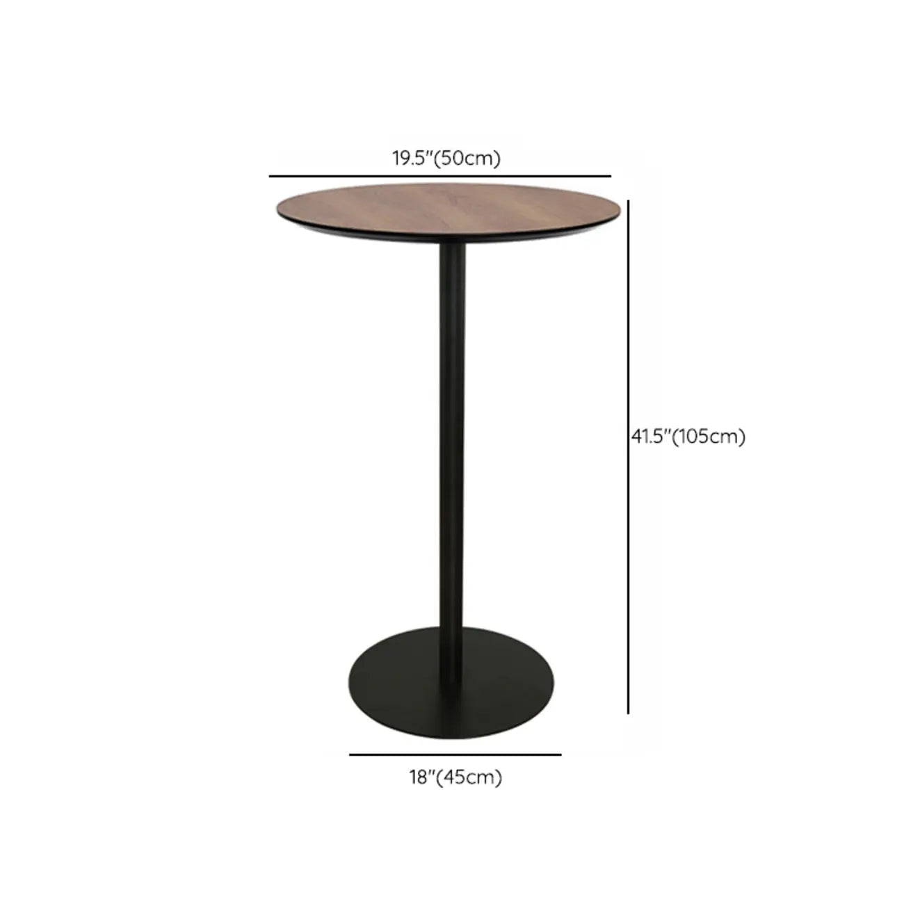 Table de bar élégante en bois avec piètement en métal noir pour café
