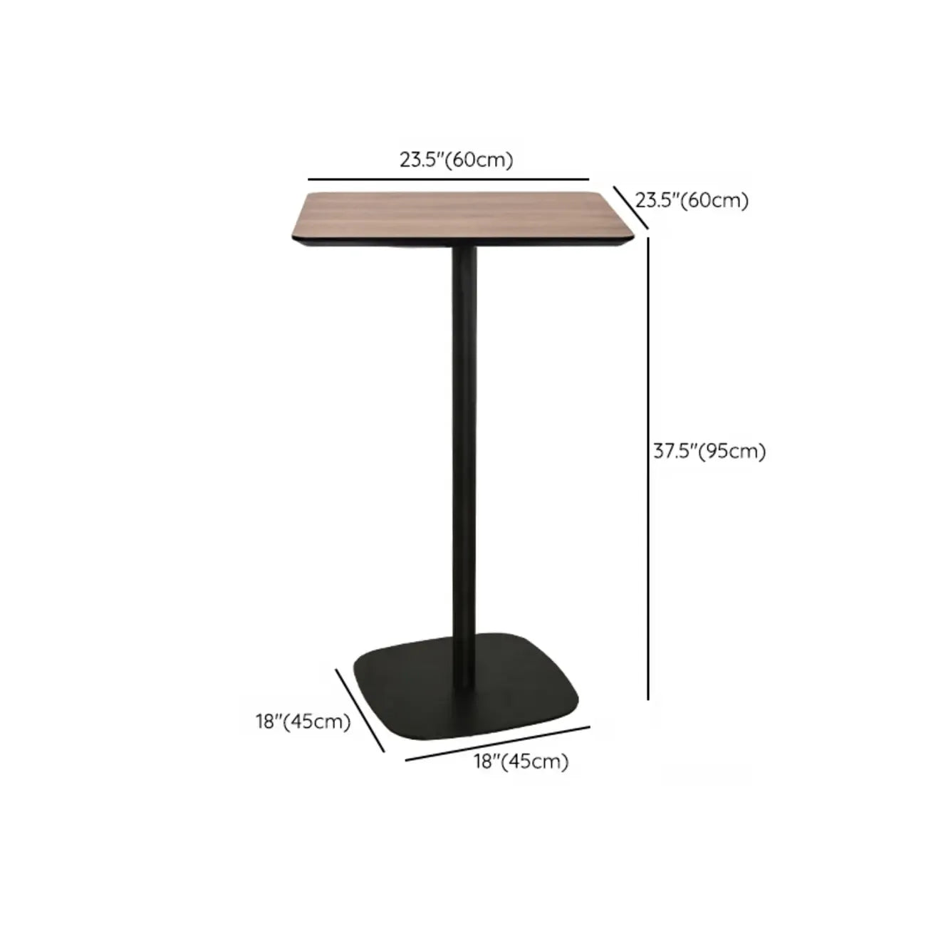 Table de bar élégante en bois avec piètement en métal noir pour café