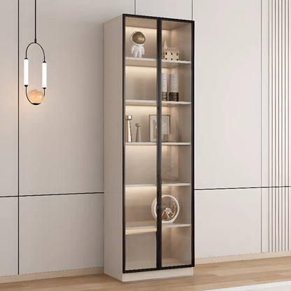 Vitrine sur pied avec porte en verre naturel de grande hauteur et rangement
