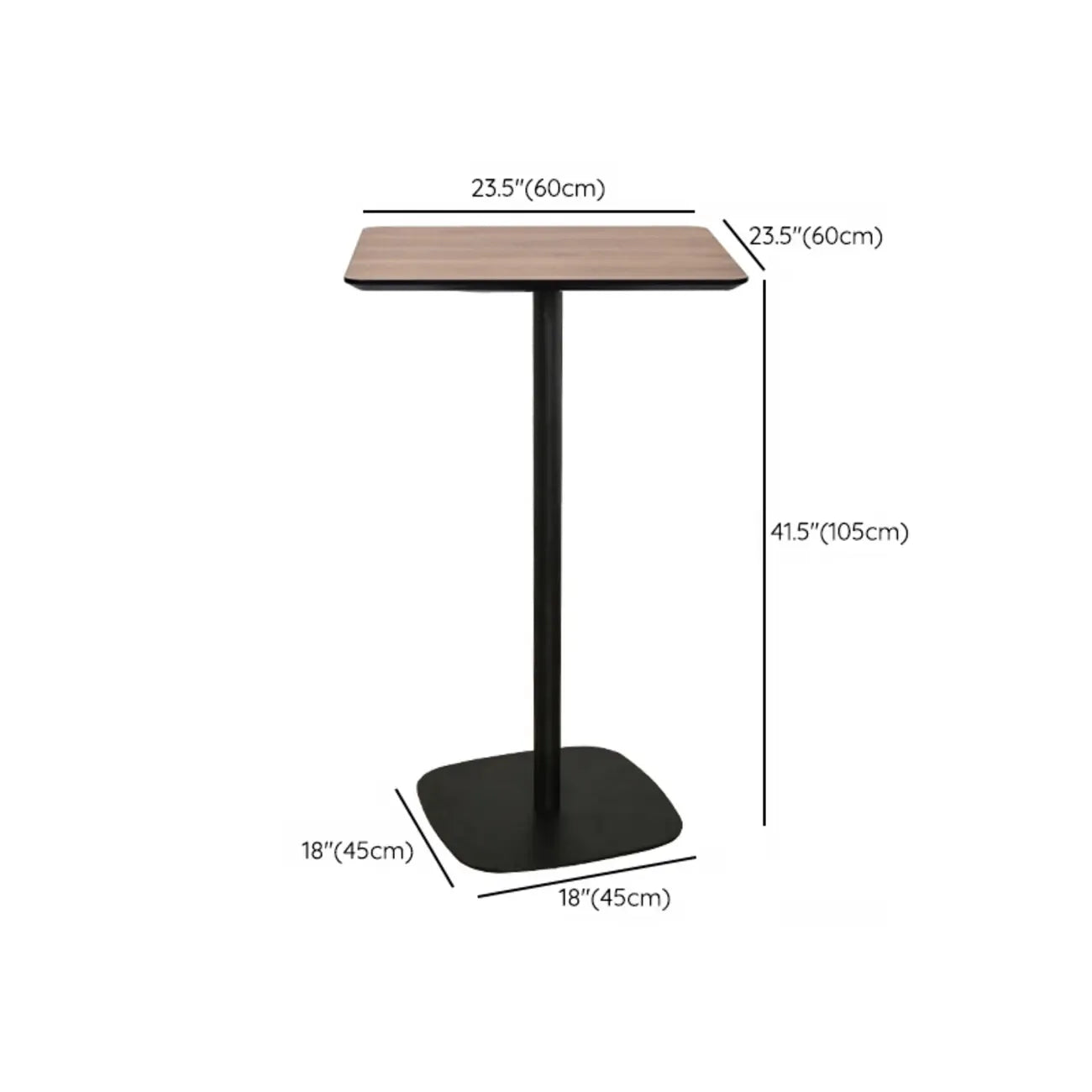 Table de bar élégante en bois avec piètement en métal noir pour café