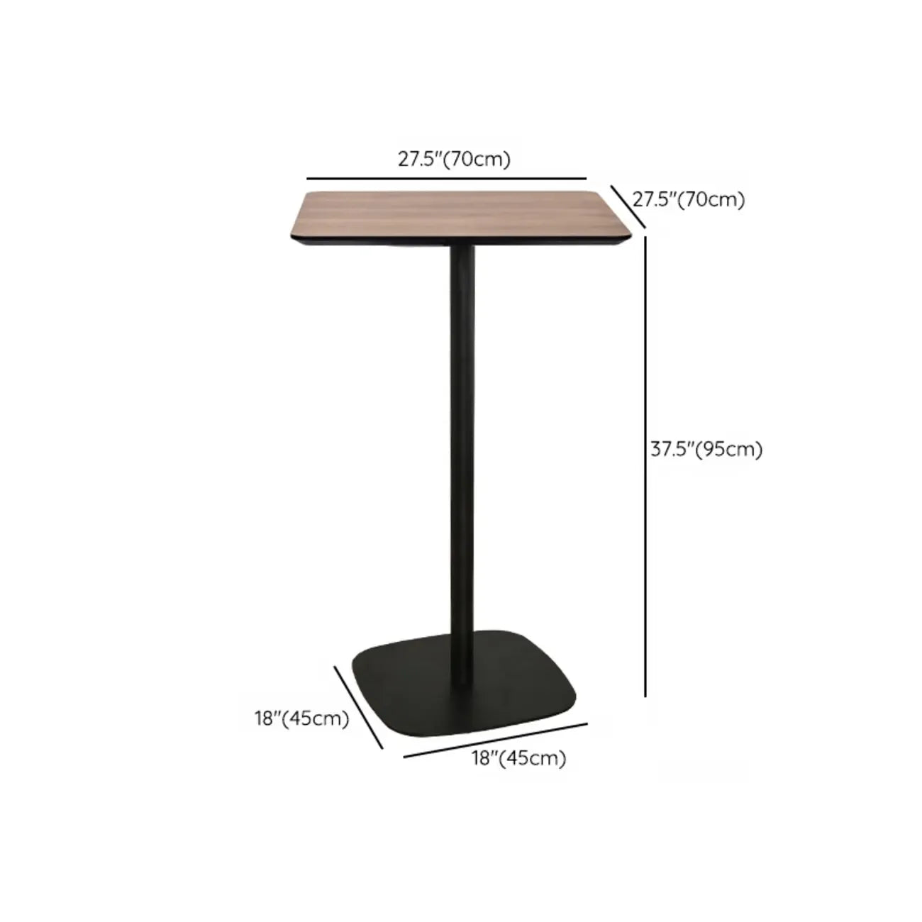 Table de bar élégante en bois avec piètement en métal noir pour café