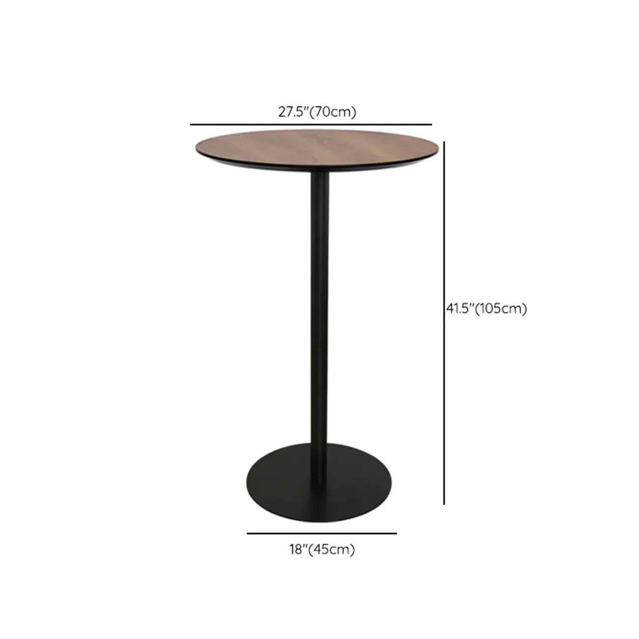 Table de bar élégante en bois avec piètement en métal noir pour café