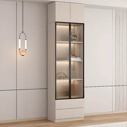 Vitrine sur pied avec porte en verre naturel de grande hauteur et rangement