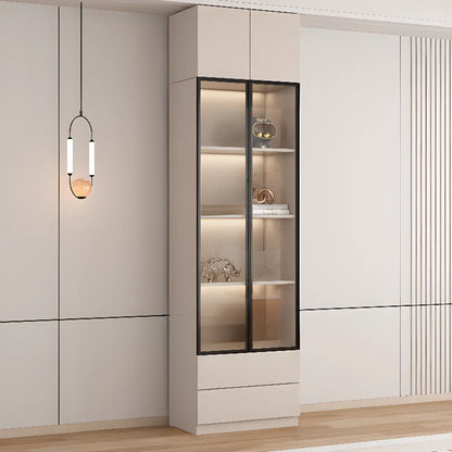 Vitrine sur pied avec porte en verre naturel de grande hauteur et rangement