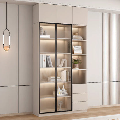 Vitrine sur pied avec porte en verre naturel de grande hauteur et rangement