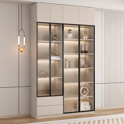 Vitrine sur pied avec porte en verre naturel de grande hauteur et rangement