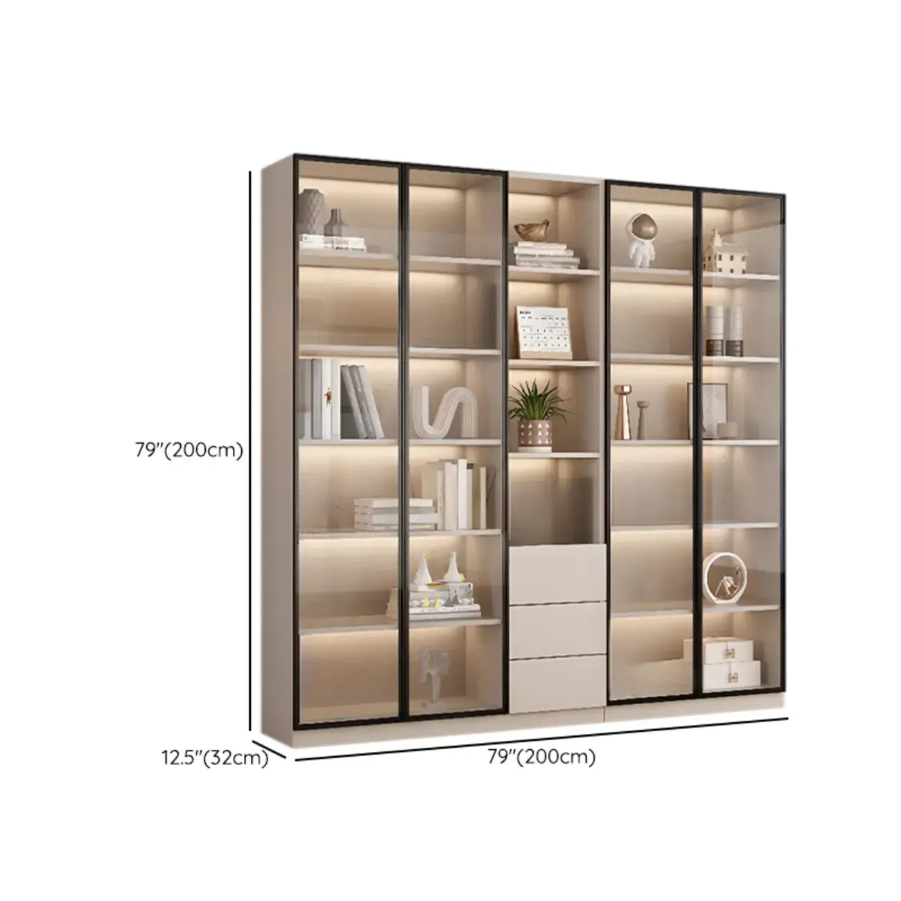 Vitrine sur pied avec porte en verre naturel de grande hauteur et rangement