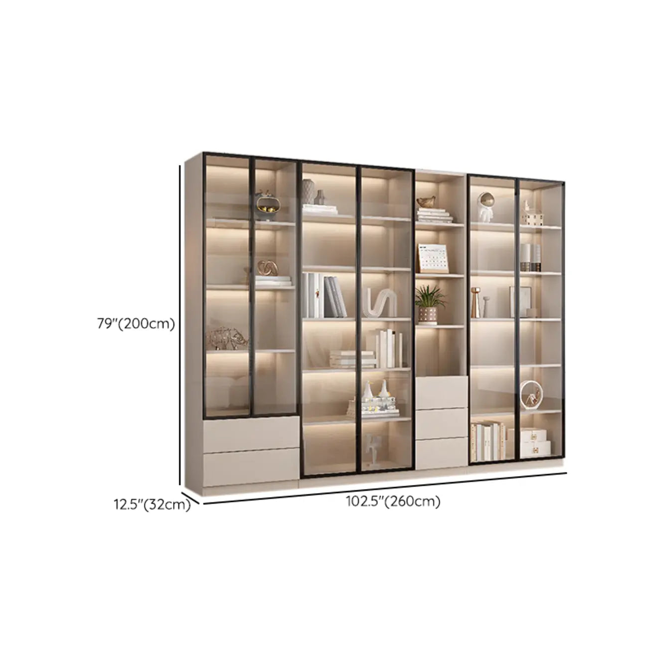 Vitrine sur pied avec porte en verre naturel de grande hauteur et rangement