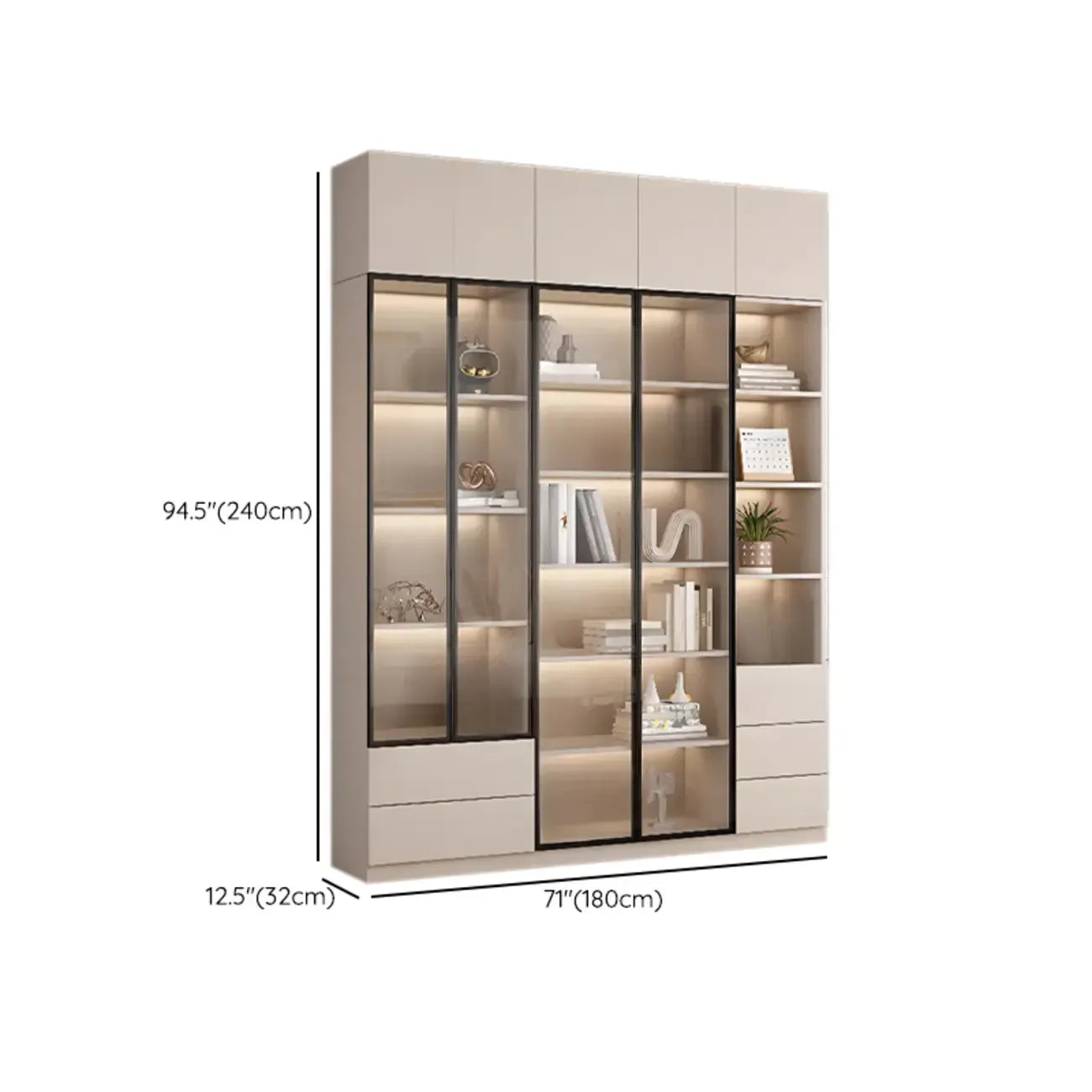 Vitrine sur pied avec porte en verre naturel de grande hauteur et rangement