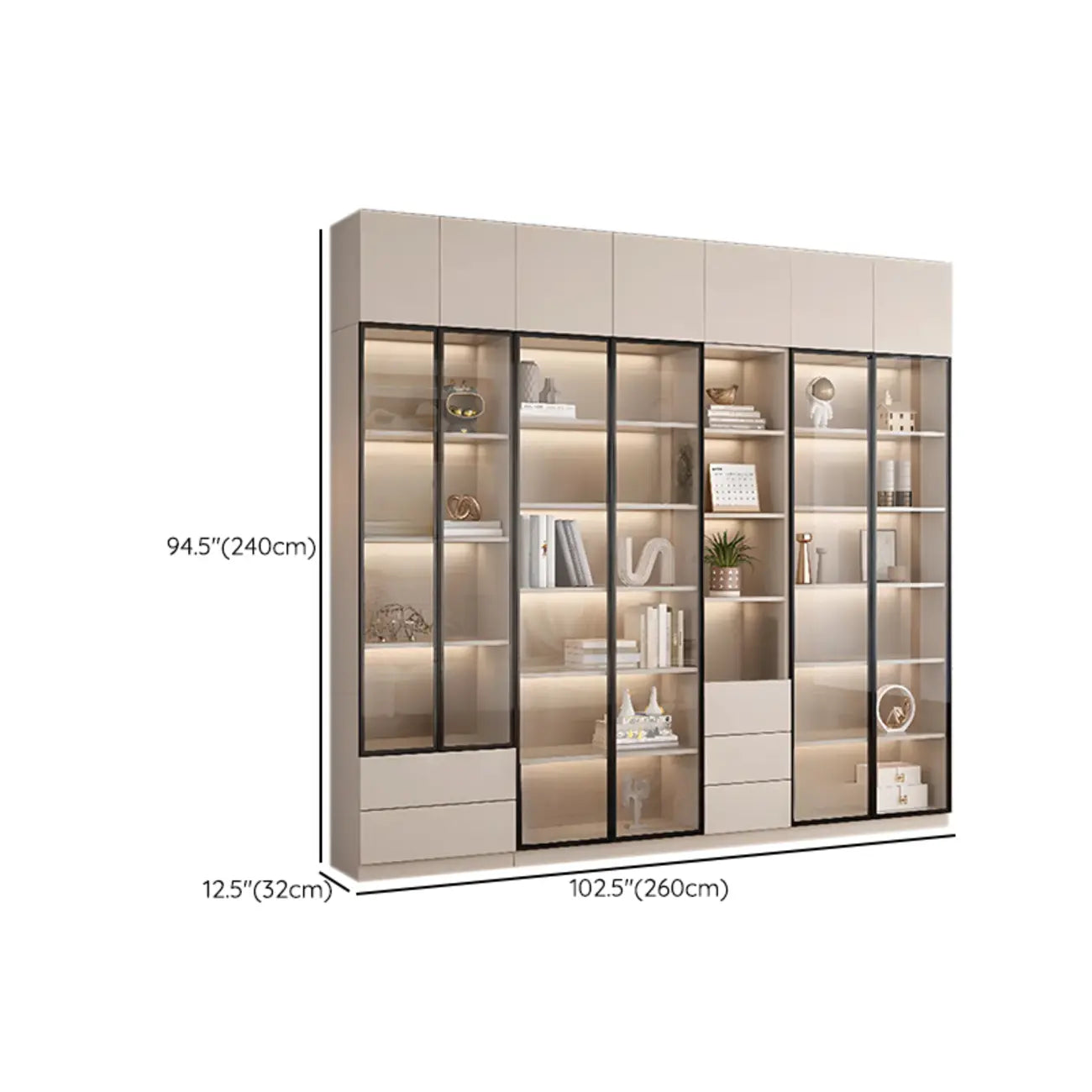 Vitrine sur pied avec porte en verre naturel de grande hauteur et rangement