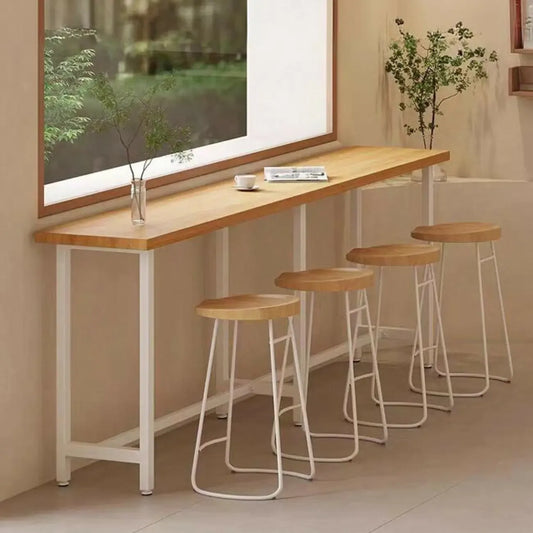 Table de bar minimaliste en pin avec piètement en métal blanc pour les repas