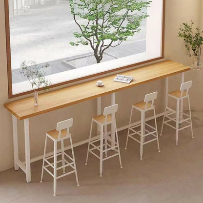 Table de bar minimaliste en pin avec piètement en métal blanc pour les repas