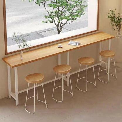 Table de bar minimaliste en pin avec piètement en métal blanc pour les repas