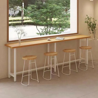 Table de bar minimaliste en pin avec piètement en métal blanc pour les repas
