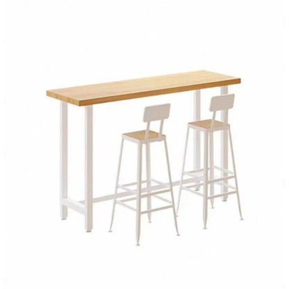 Table de bar minimaliste en pin avec piètement en métal blanc pour les repas