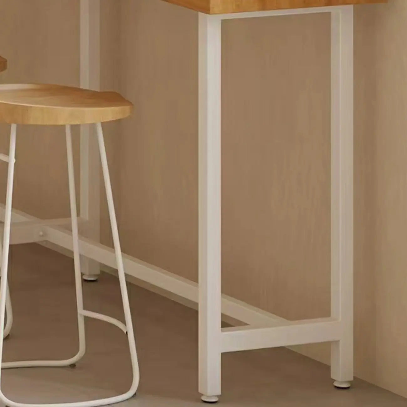 Table de bar minimaliste en pin avec piètement en métal blanc pour les repas