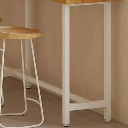 Table de bar minimaliste en pin avec piètement en métal blanc pour les repas