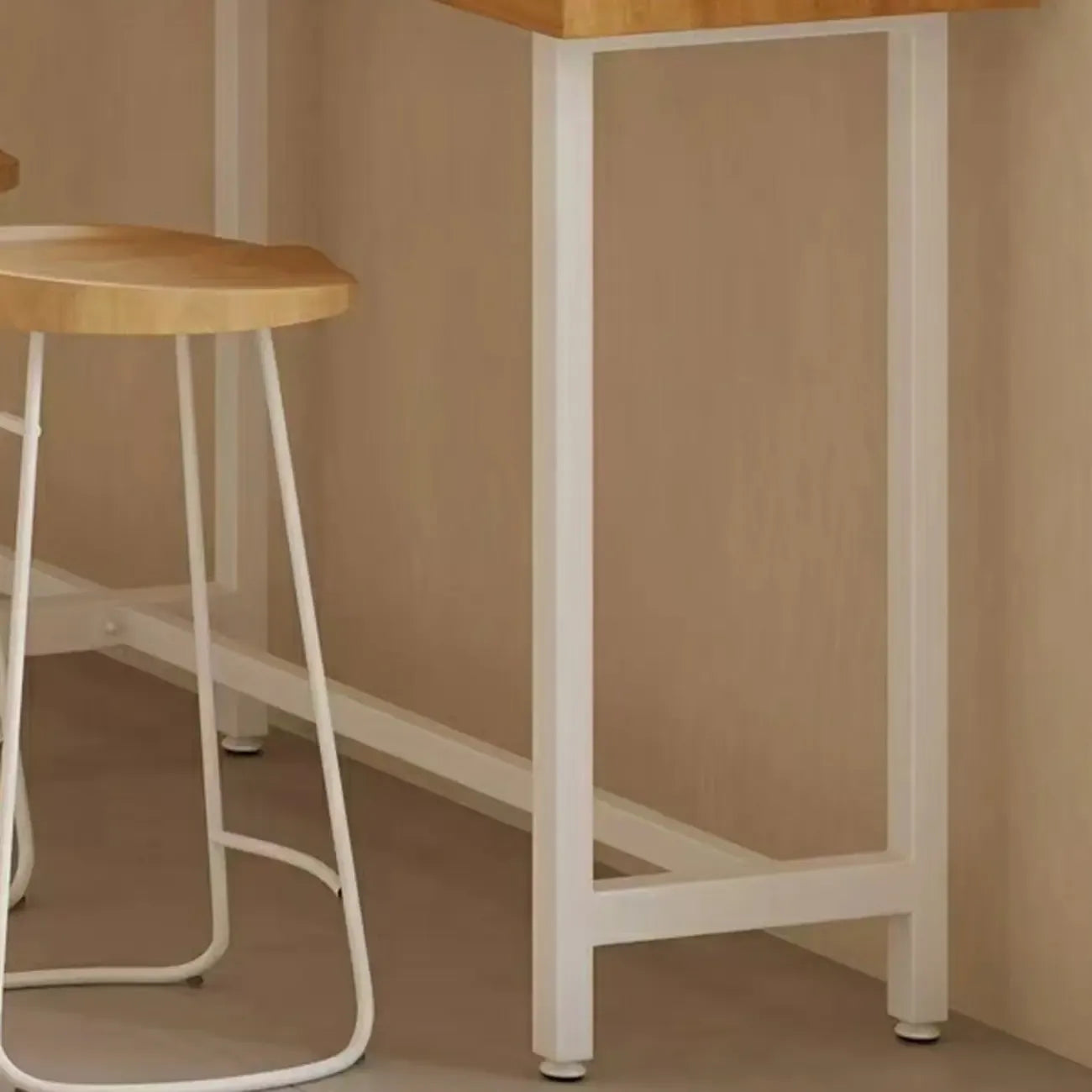 Table de bar minimaliste en pin avec piètement en métal blanc pour les repas
