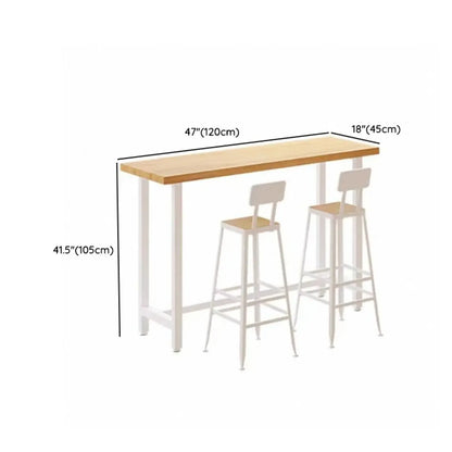 Table de bar minimaliste en pin avec piètement en métal blanc pour les repas