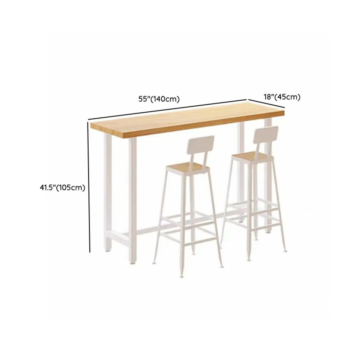 Table de bar minimaliste en pin avec piètement en métal blanc pour les repas