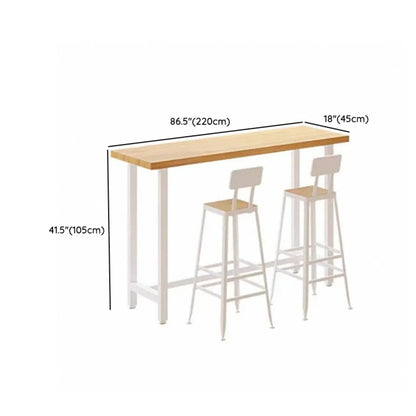 Table de bar minimaliste en pin avec piètement en métal blanc pour les repas