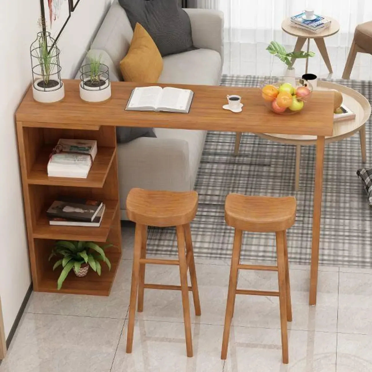 Table haute de bar moderne en bois avec meuble d'appoint