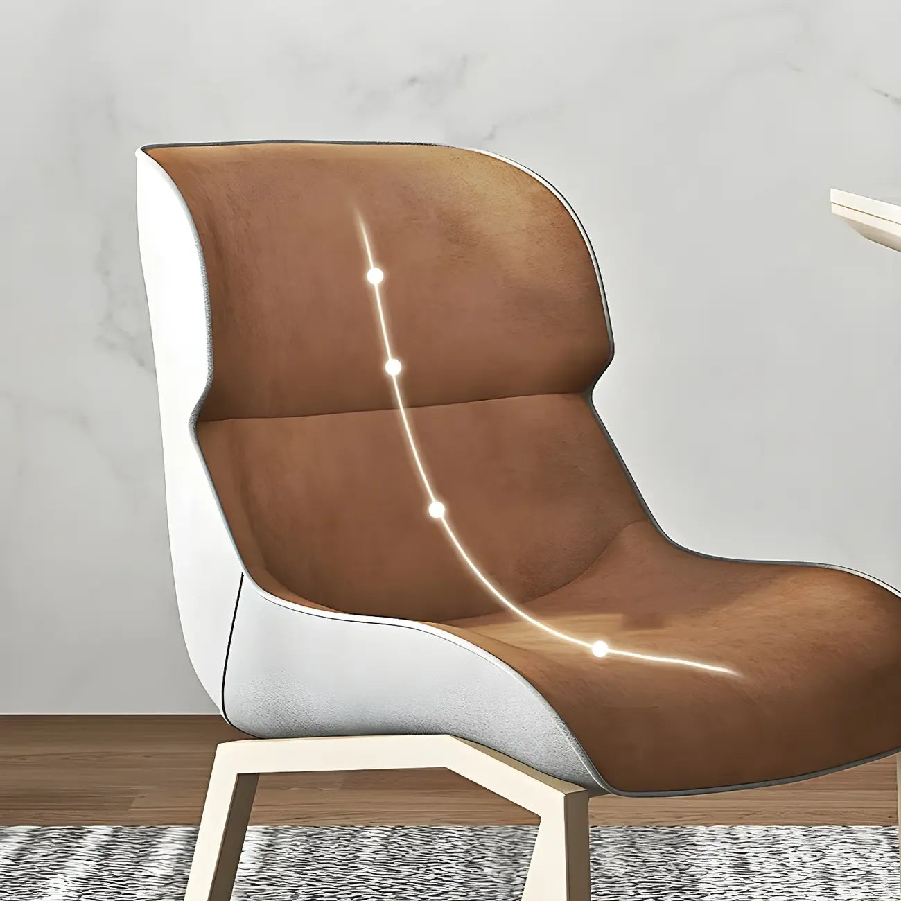 Chaise de salle à manger rembourrée en similicuir camel avec pieds en métal