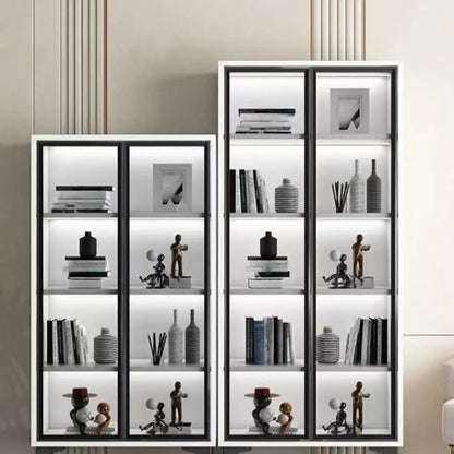 Bibliothèque moderne en bois avec portes vitrées et tiroirs de rangement