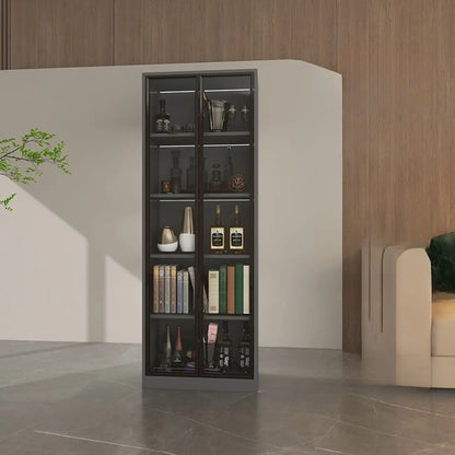 Bibliothèque moderne en bois avec portes vitrées et tiroirs de rangement