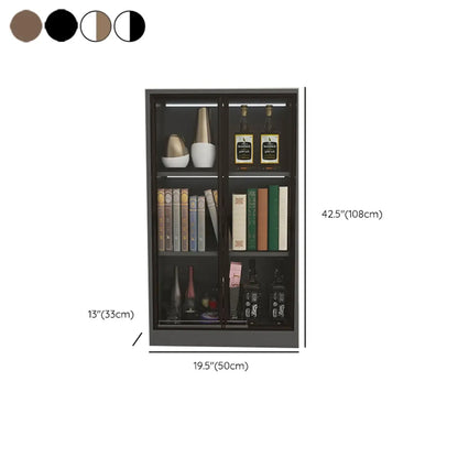 Bibliothèque moderne en bois avec portes vitrées et tiroirs de rangement