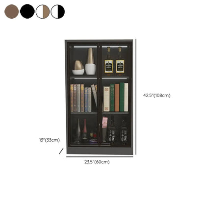 Bibliothèque moderne en bois avec portes vitrées et tiroirs de rangement