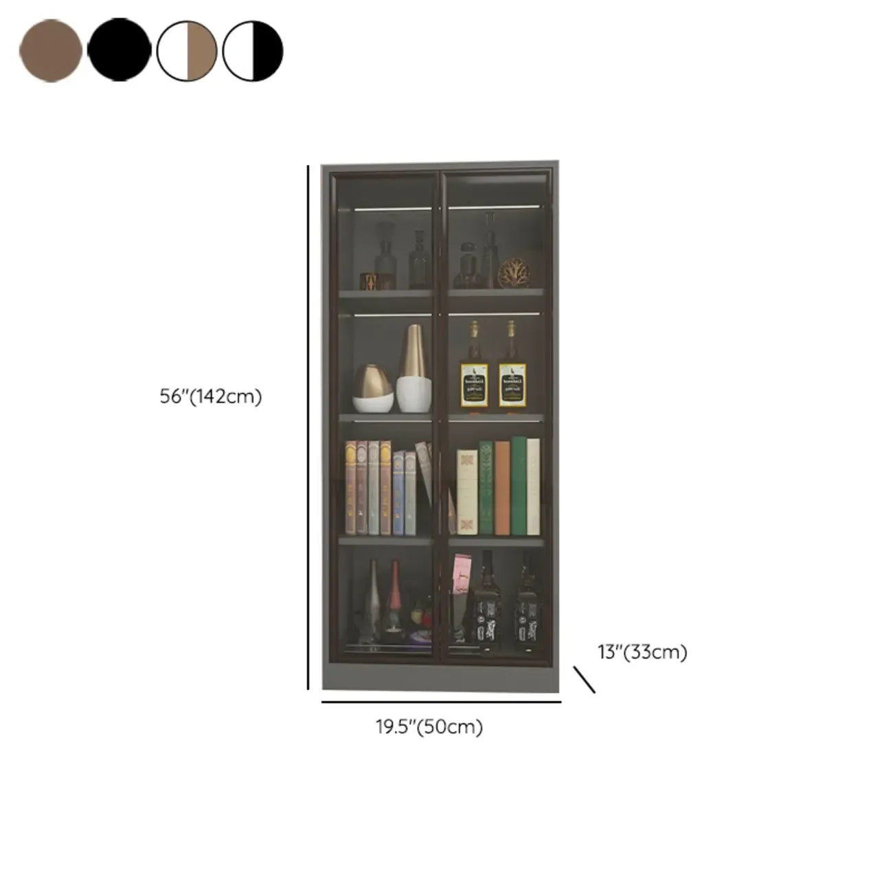 Bibliothèque moderne en bois avec portes vitrées et tiroirs de rangement