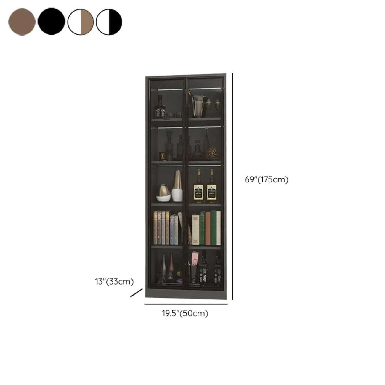 Bibliothèque moderne en bois avec portes vitrées et tiroirs de rangement