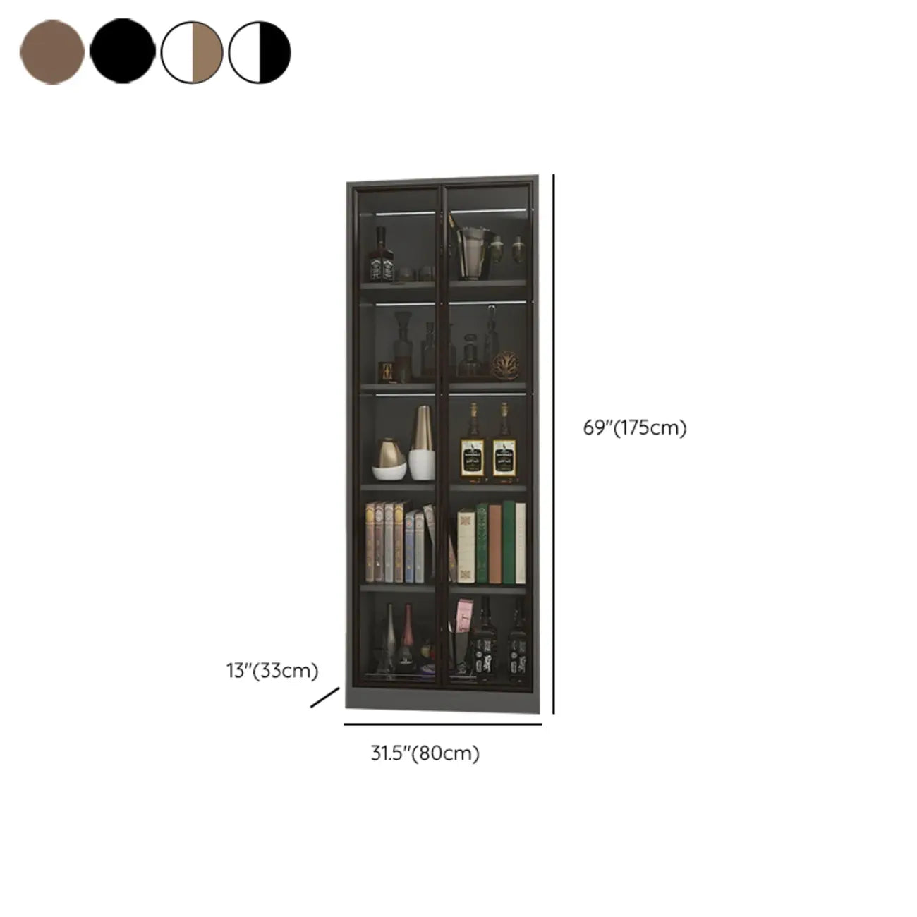 Bibliothèque moderne en bois avec portes vitrées et tiroirs de rangement