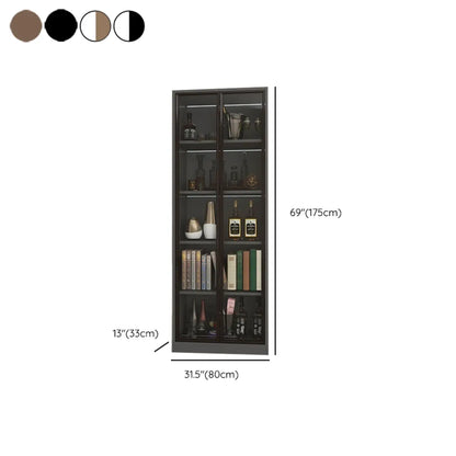 Bibliothèque moderne en bois avec portes vitrées et tiroirs de rangement