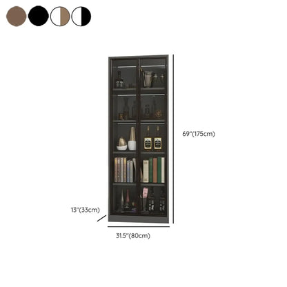 Bibliothèque moderne en bois avec portes vitrées et tiroirs de rangement