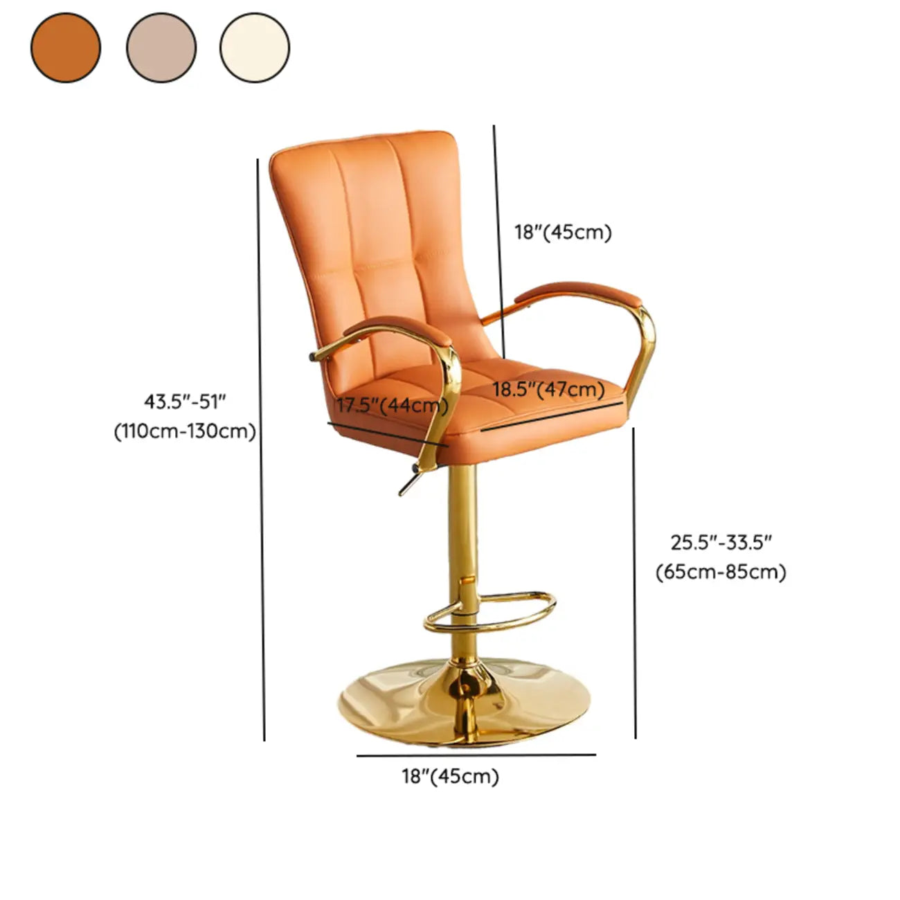 Tabourets de bar réglables en cuir glamour avec dossier haut