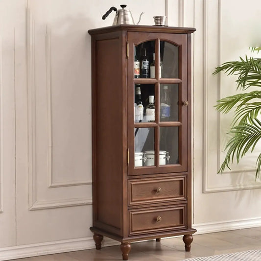 vaisselier traditionnel à 2 tiroirs en bois massif avec porte vitrée