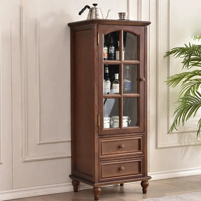 vaisselier traditionnel à 2 tiroirs en bois massif avec porte vitrée