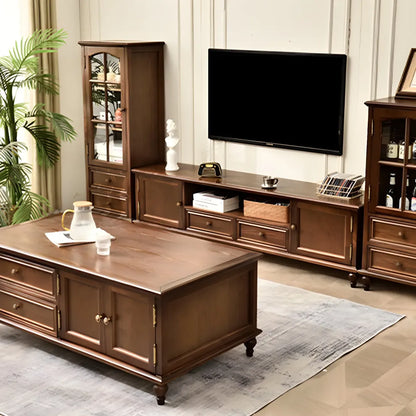 vaisselier traditionnel à 2 tiroirs en bois massif avec porte vitrée