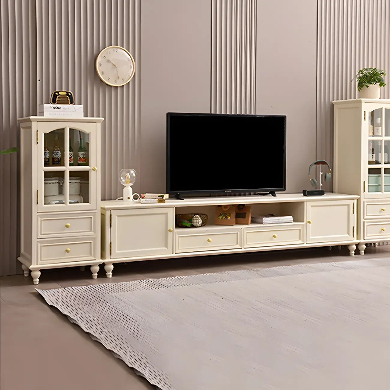 vaisselier traditionnel à 2 tiroirs en bois massif avec porte vitrée